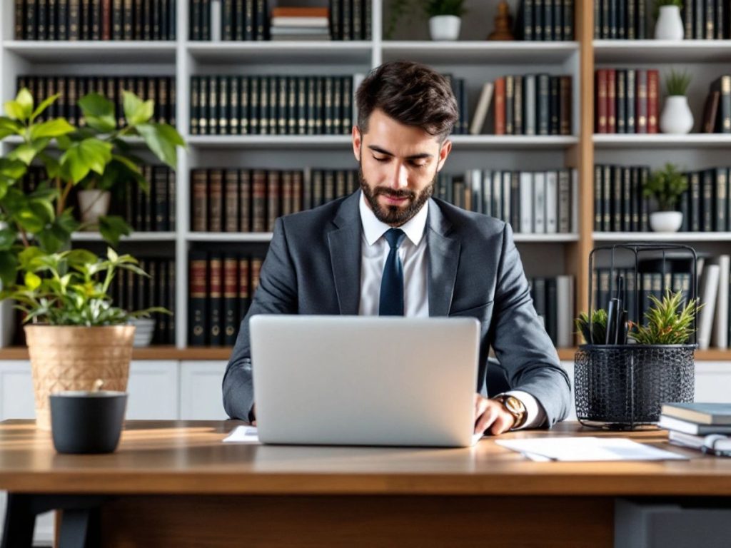 Birou modern de avocat cu cărți de drept.