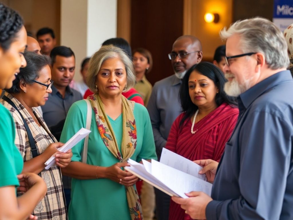 Cetățeni discutând despre informații juridice importante.