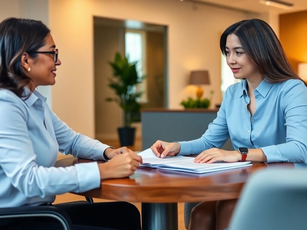 Avocat consultând un client într-un birou modern.