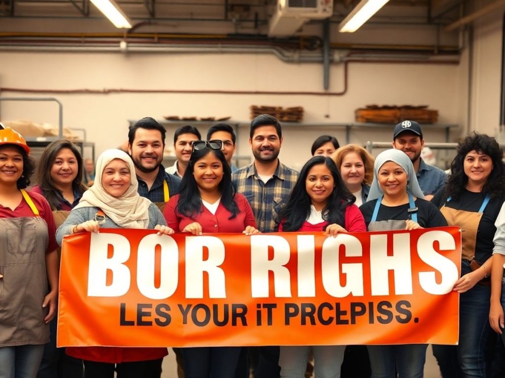 Grup divers de muncitori uniți pentru drepturile lor.