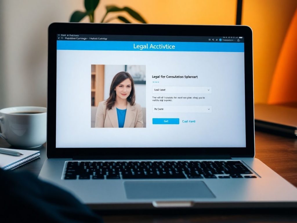 Laptop cu interfața consultanței legale online.