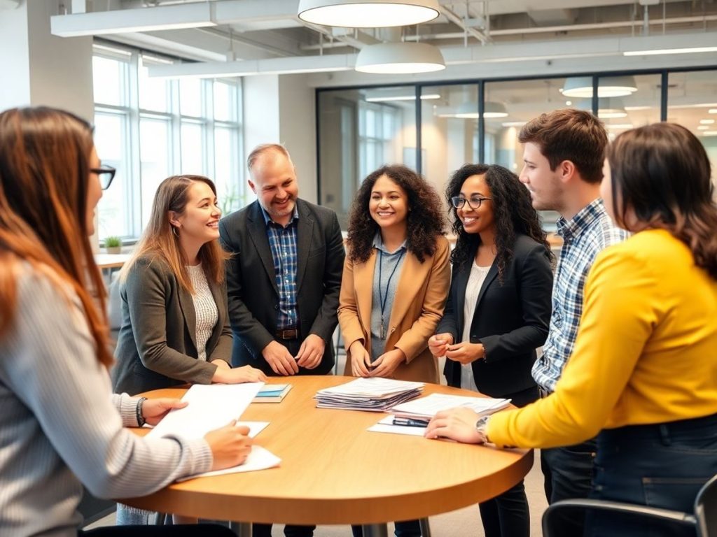 Angajați și angajatori discutând despre drepturile muncii.