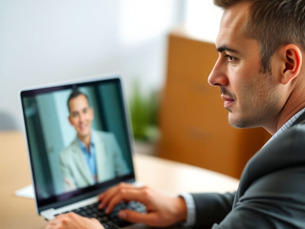 Avocat online discutând cu clientul pe laptop.