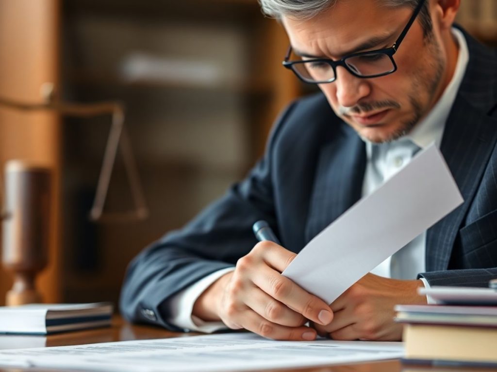 Avocat cercetând documente juridice