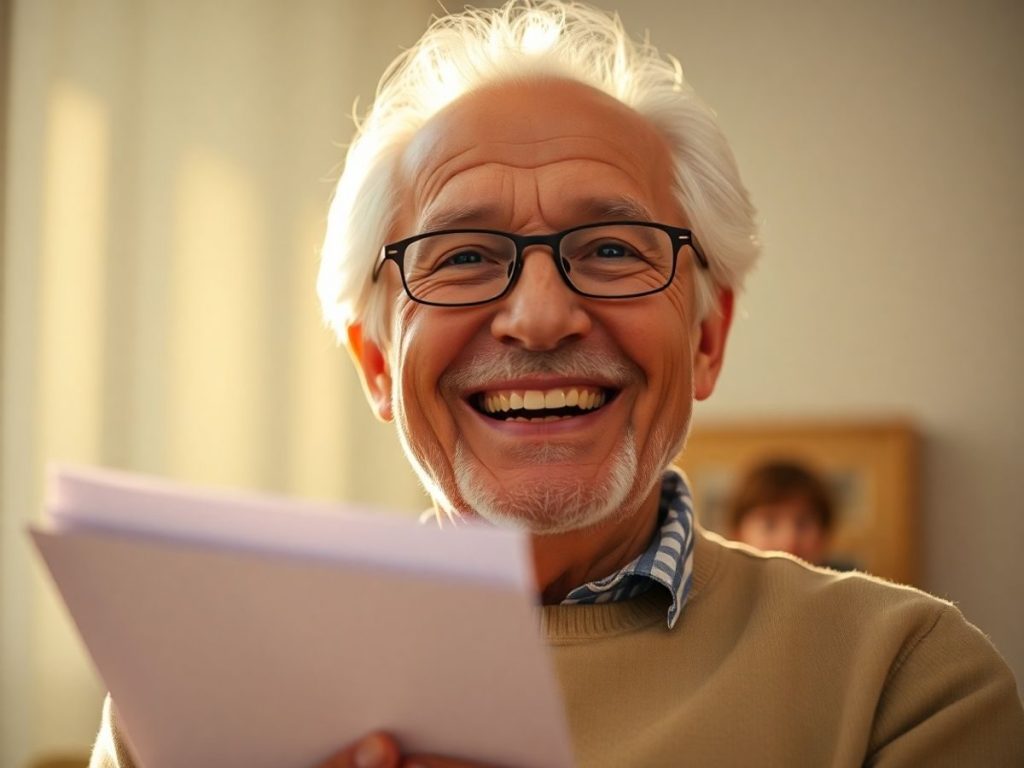 Pensionar fericit primind documente